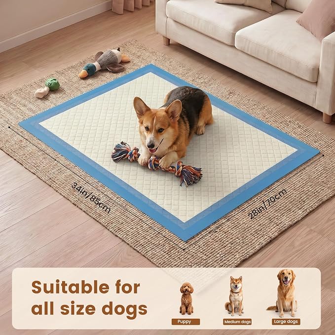 Gardner Pet Ultra Absorbent Thicker Dog Pee Pads Extra Large XL 28"x34" Leak-Proof Odor-Control Blue Puppy Training Pads Full Edge-Wrapping Pad for Dogs Dogs, Puppies, Doggie, Cats, Rabbits - 30 Ct