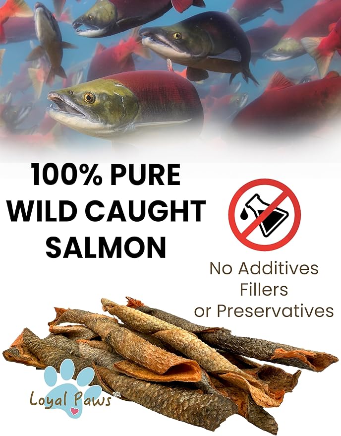 Wild Salmon Skin Dog Treats, USA Made, Freeze-Dried, Heart Health Support, Natural Omega-3, Preservative Free, 4 oz