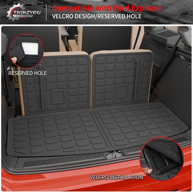 Cargo Mat Compatible with 2020-2025 2026 Ford Explorer Trunk Mat Cargo Liner Seat Back Cover Protector TPE All Weather Trunk Liners 2025 Explorer Accessories (Trunk Mat + Backrest Mats)
