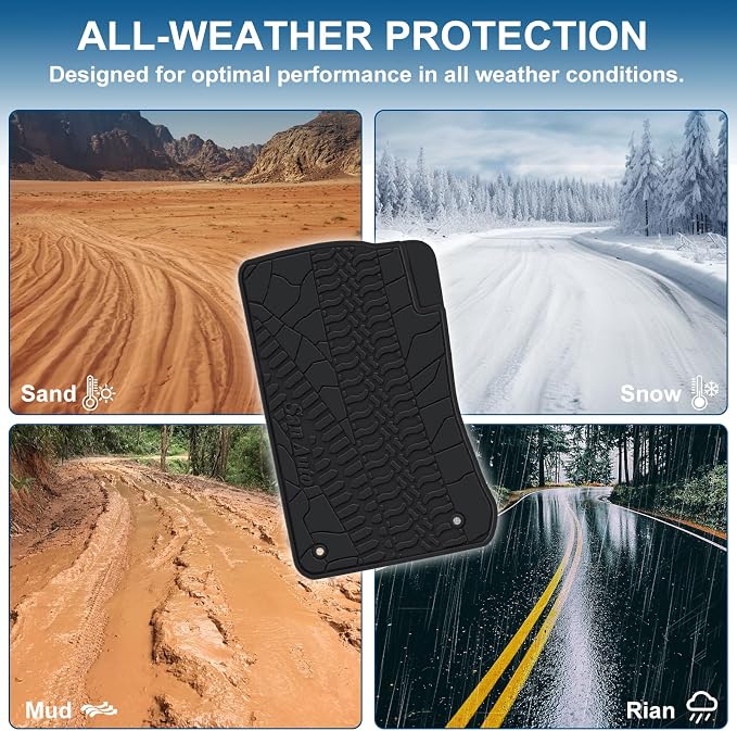 Car Floor Mat for Jeep Wrangler JL 4x4 Door Sahara Rubicon 2018-2025 2026 Custom Fit Full Black Rubber Auto Floor Liner Mat All Weather Heavy Duty - Not Fit 4XE