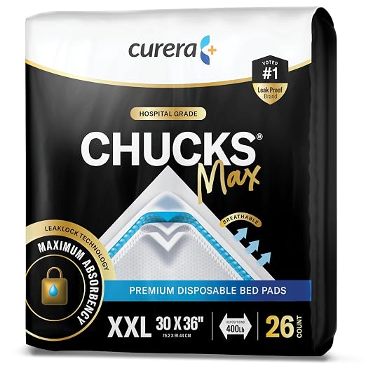 Chucks® MAX Hospital Bed Pads Disposable Adult - 30x36 [26-Pack] Pee Pads | Breathable Incontinence XX-Large Pee Pads for Adults, Heavy Duty 10X Absorbency Underpads, 400 Lbs Patient Repositioning