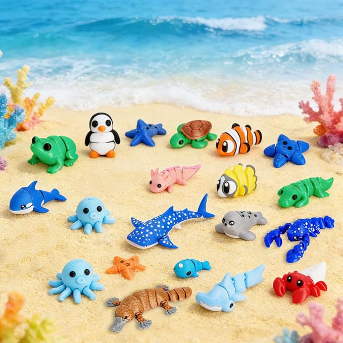 30 Pcs Mini Random 3D Printed Animal Statues Figurines Set Movable Joints Surprise 3D Printed Animals Cute Desk Decor Party Favors for Adults Home Office Desk Decoration Display