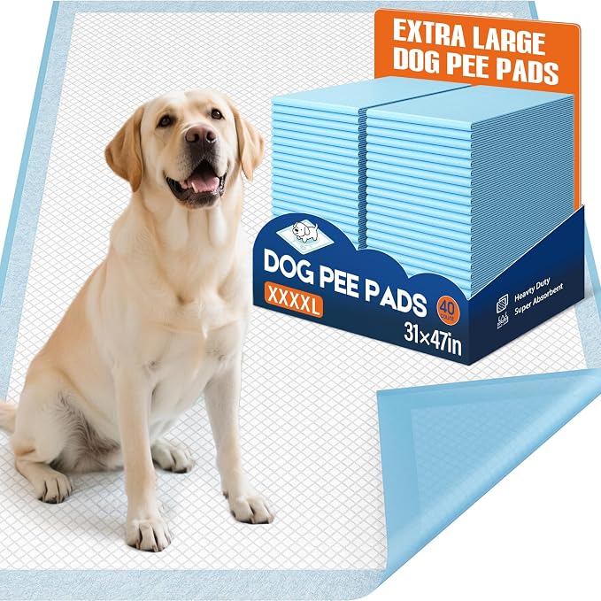 Extra Large Dog Pee Pads 31x47 Inch - Heavy Duty 6-Layer Leak-Proof, Super Absorbent & Quick-Dry for Potty Training, 40 Count