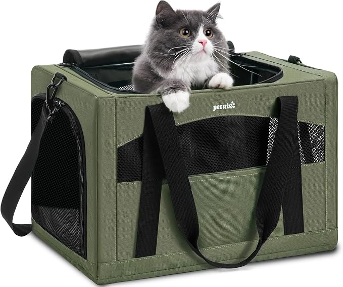 Pecute Cat Carrier Stable, Pet Carrier with Privacy Partition,Green | Safe For Car Travel, Stable Steel Frame, Soft-Sided Pet Carrier Bag For Dogs And Cats Up To 11lbs, Foldable Design.