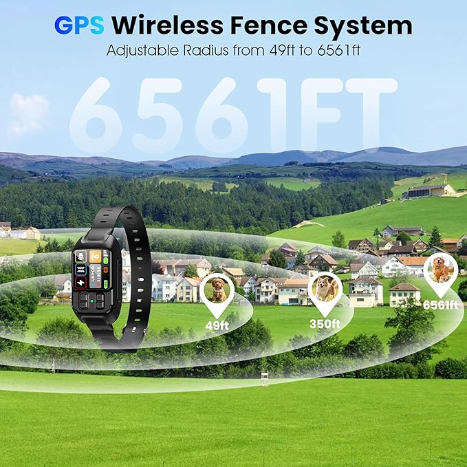 RPZ Portable GPS Dog Fence, Wireless Dog Containment System, No Subscription, Adjustable Range, Rechargeable & Waterproof Collar for Yard, Camping & Travel