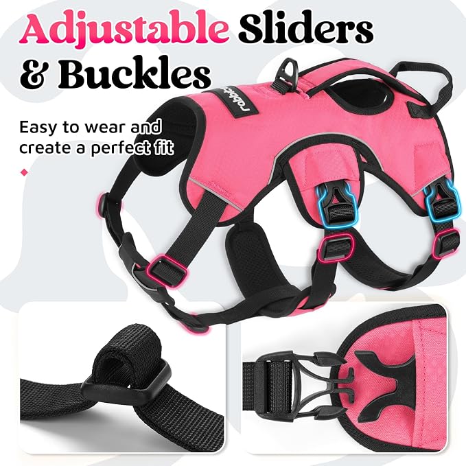 rabbitgoo Escape Proof Dog Harness for Medium, No Pull with Lift Handle | No Escape, Full Soft Padded, Reflective Adjustable Vest, Leash Clip for Walking Hiking Training, Peach Pink, Medium
