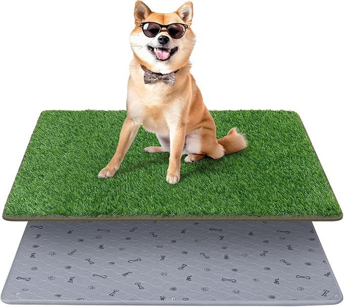 Grass Pad with Tray 24.5x39, Dog Litter Box for Patio Balcony Apartment | Floral，Grass Mat with Pad, Artificial Turf Grass, Puppy Indoor Outddor Potty Training, Washable Reusable, Leakproof, Pee On