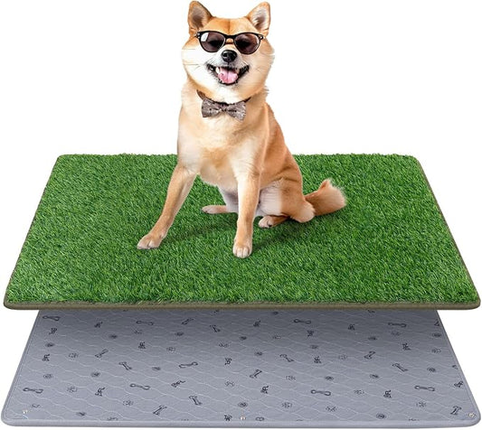 Grass Pad with Tray 24.5x39, Dog Litter Box for Patio Balcony Apartment | Floral，Grass Mat with Pad, Artificial Turf Grass, Puppy Indoor Outddor Potty Training, Washable Reusable, Leakproof, Pee On