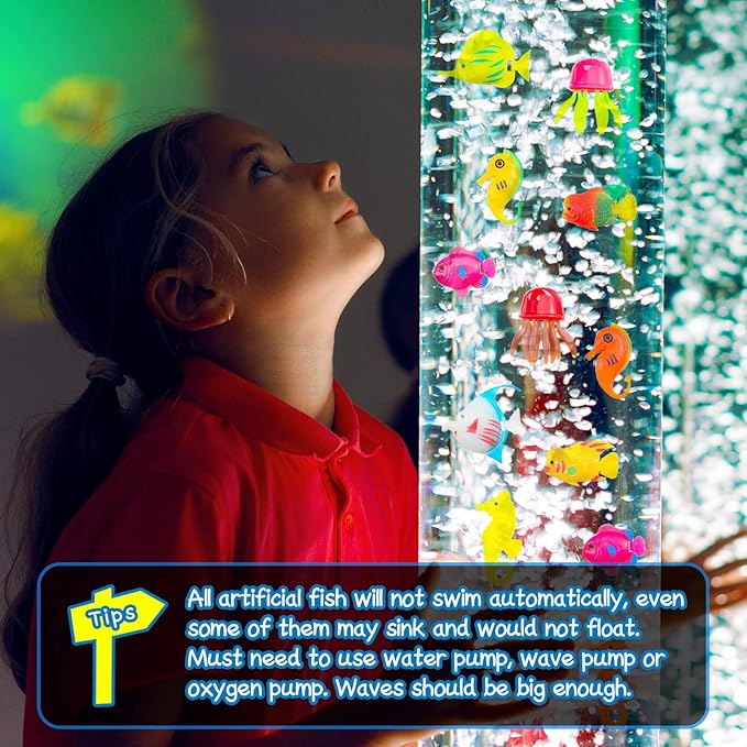 Weewooday 20 Pcs Artificial Moving Fishes Plastic Floating Lifelike Fish Tank Ornament Aquarium Decorations(Jellyfish and Seahorses)
