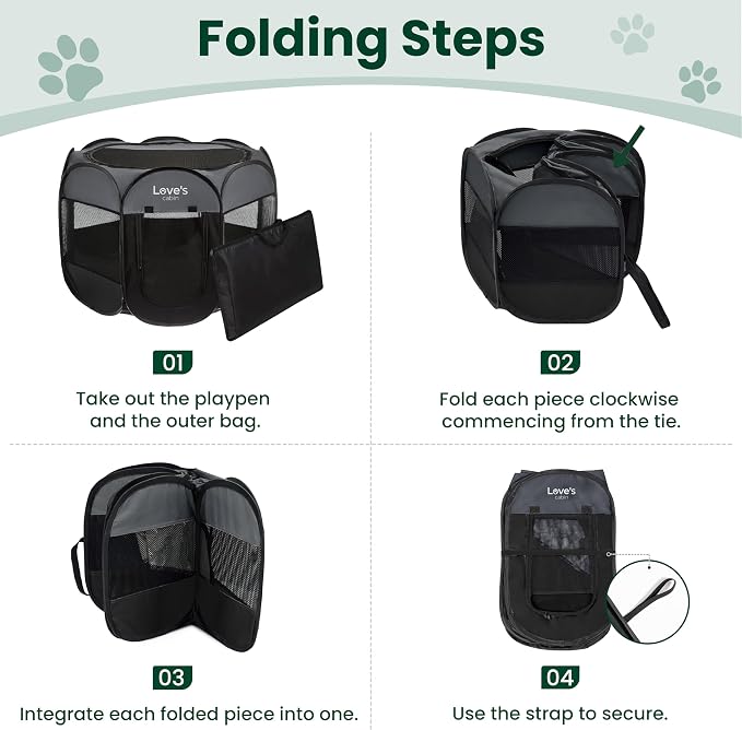 Love's cabin Pet Puppy Dog Playpen, Medium Dog Tent Crates Cage Indoor/Outdoor, Portable Playpen for Cat, Foldable Pop Up Dog Kennel Playpen with Carring Case, Removable Zipper Top, Dark Grey