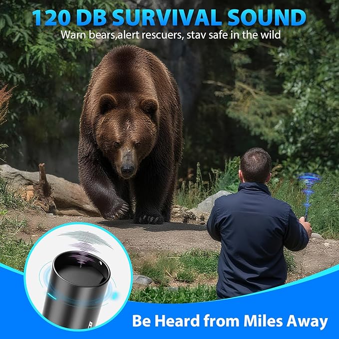 Electronic Bear Air Horn,120dB Rechargeable Whistle with Flashlight for Hiking & Camping, Wildlife Deterrent & Emergency Safety Device, Can Replace Bear Bell