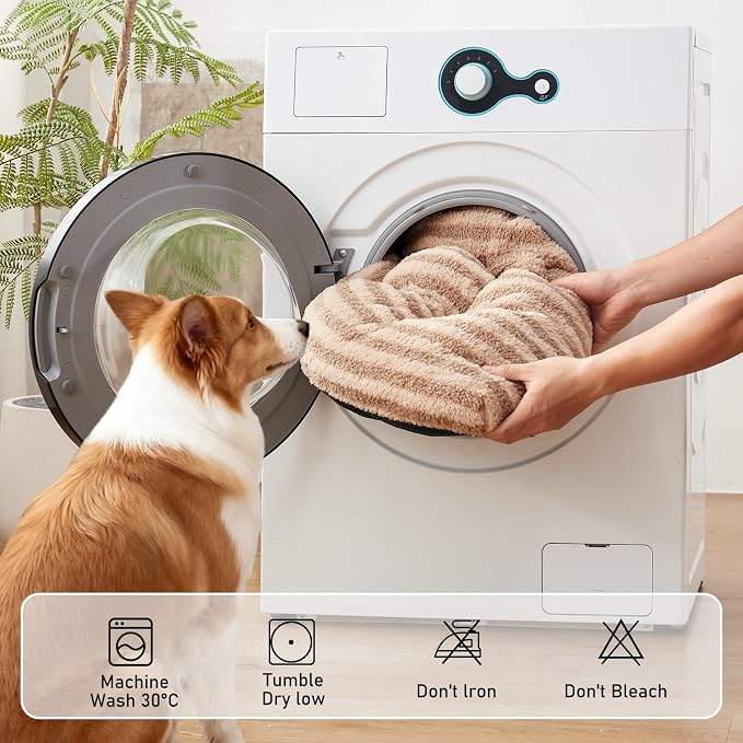 FURTIME Washable Dog Bed Medium Size Dogs, Deluxe Dog Crate Beds | Comfy Fluffy Kennel Pad Anti-Slip Pet Sleeping Mat, Machine Washable Dogs Pillow, 29"x21"x3", Brown