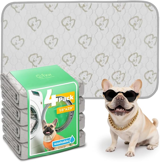 FXW Washable Pee Pads for Dogs, Super Absorbent, 18" x 29", 4 Packs | Machine washable, Non-slip backing