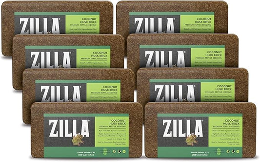 Zilla Coconut Husk Brick 8 Count, Organic Bedding for Reptiles, Made with 100% Coconut Fiber, Ideal for Tropical Habitats and Egg Incubation
