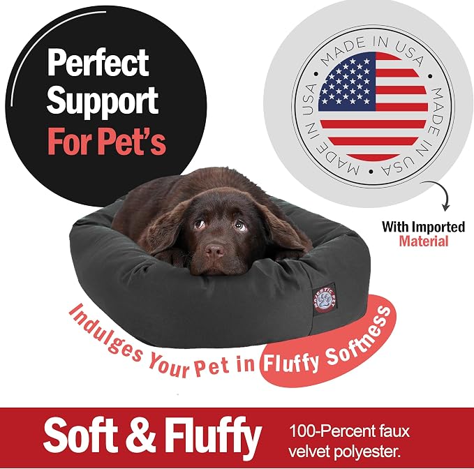 Majestic Pet Bagel Calming Dog Bed, 32 Inch Medium, Round, Washable, Gray | Cozy Soft Fluffy Donut Pet Bed with Spine Support for Head Rest – Anti-Anxiety Comfort for Puppies & Dogs, 32x23x7 Inches
