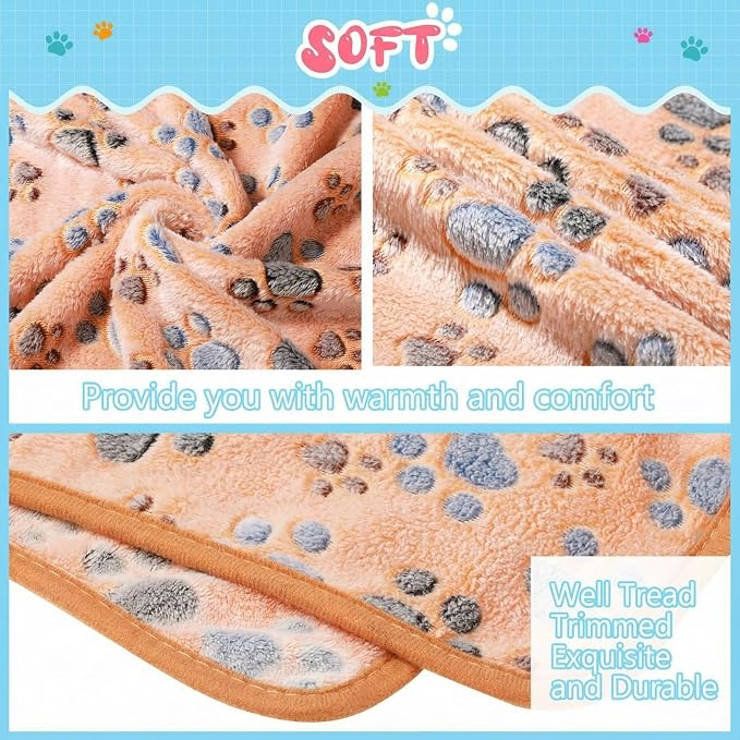 Tatuo 4 Pack Fleece Dog Blankets for Puppy Cats Multi-Size Sleep Mat for Pet Guinea Pig Soft Washable Warm Crate Bed Puppy Teething Toys Print Pattern Blanket Indoor(Coffee,24 x 16 Inch,Paw)