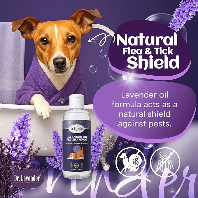 Organic Dog Shampoo for Sensitive Skin - Natural Lavender Oil Pet Wash for Itch Relief, Flea & Tick Defense - Calming & Hypoallergenic Puppy Grooming Supplies - Deodorizing Moisturizing (Lavender)