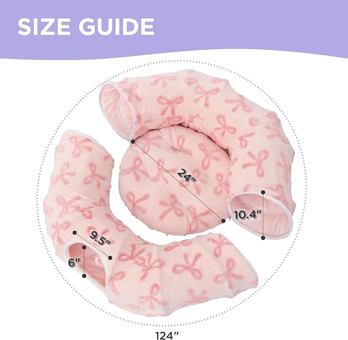 Lesure Donut Cute Jacquard Large Cat Tunnel Bed Kitten Toys for Dog Bunny | 39.5x39.5x10in,Round Large Cat Bed Tube for Multi Kittens,Pet Peekaboo Cave Toy,Spiral Hideaway,Washable Cushion,Pink Taffy