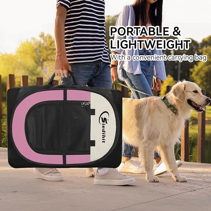 Sieidihit Dog Cat Pet Playpen Puppy Crate Cage Indoor Outdoor, Large Pink | Pet Nursing Enclosure Camping Rest Zone for Recovering Pets 600D waterproof polyester Oxford, Breathable double-layer mesh