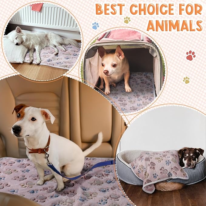 Tatuo 4 Pack Fleece Dog Blankets for Puppy Cats Multi-Size Sleep Mat for Pet Guinea Pig Soft Washable Warm Crate Bed Puppy Teething Toys Print Pattern Blanket Indoor(Beige,24 x 16 Inch,Paw)