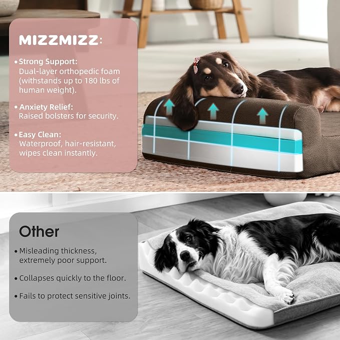 Gel Memory & High-Density Foam Orthopedic Dog Bed 28x19x6 Small | | Double Waterproof Cover | Machine Washable | Non-Slip Base | Fur-Resistant Tech Fabric