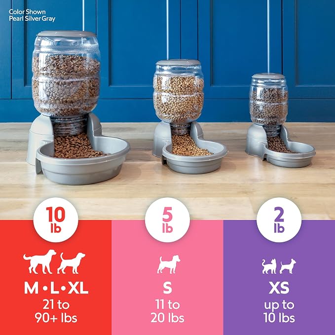 Petmate Replendish Automatic Dog Feeder Gravity Pet Treat Dispenser with Microban Protection Base, Wide Mouth Bowl, 100% BPA Free - 10 lb