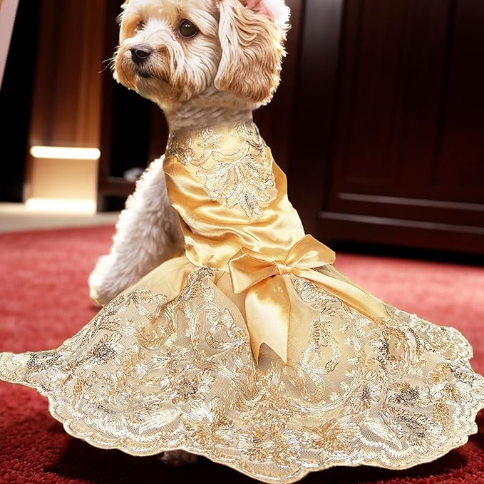 Lolita Luxury Dog Princess Dress for Small Dogs Girls,Embroidered Sweet Pet Clothes Wedding Birthday Party Puppy Dresses,Cat Apparel Accessories Costumes Outfit Skirt（X-Small）