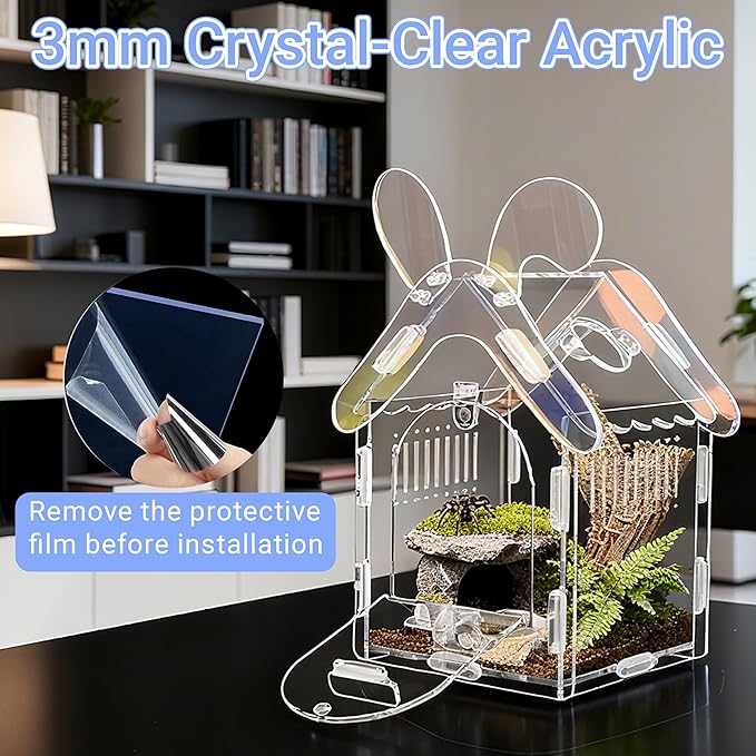 Acrylic Jumping Spider Enclosure with Magnetic Lock, 3mm Clear Terrarium for Tarantula, Mantis, Scorpion | Escape-Proof, No Tool Assembly