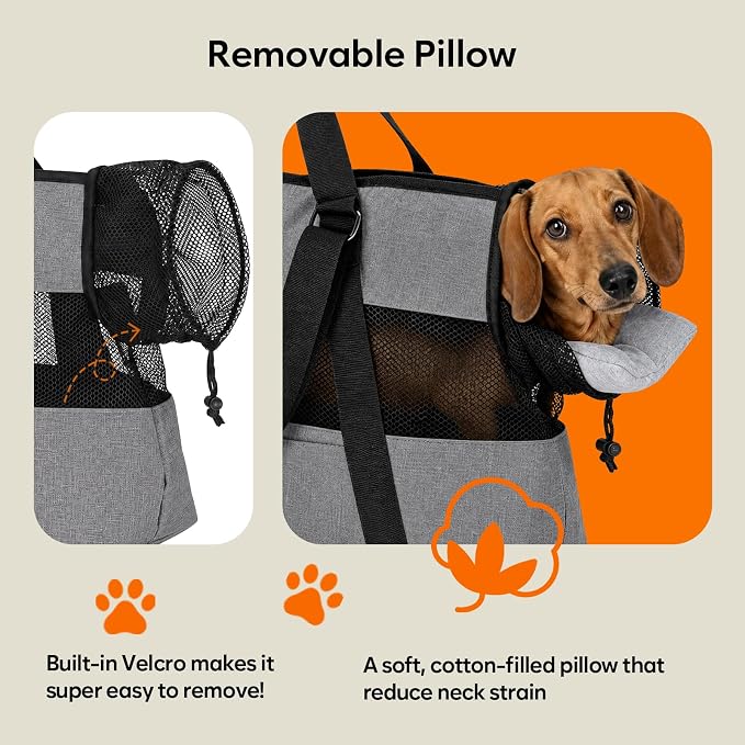 Ownpets XL Cat Dog Purse Carrier, Grey Breathable Mesh, Fits 20lbs | Summer ventilation, lightweight design, shoulder strap, travel vet shopping, grey