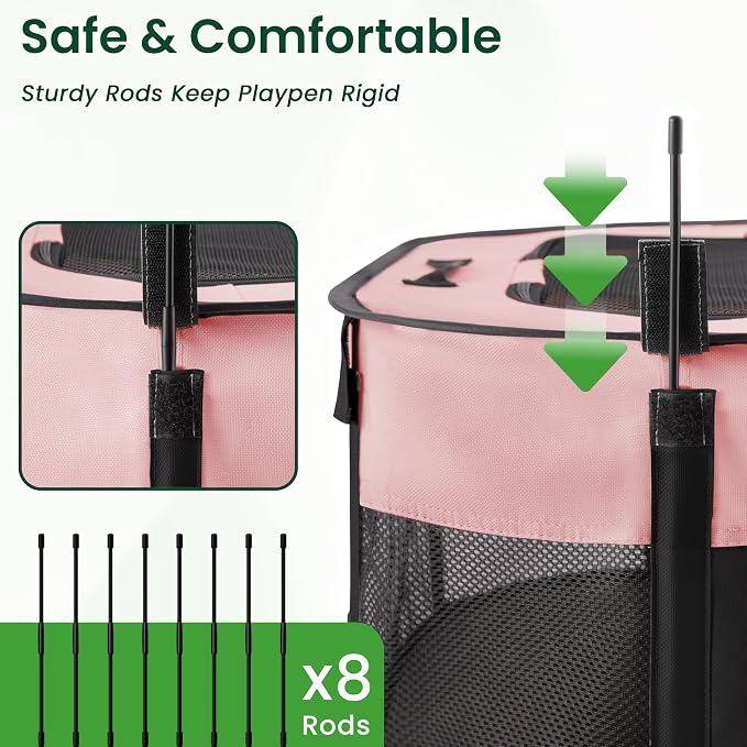 Love's cabin Pet Puppy Dog Playpen, Medium Dog Tent Crates Cage Indoor/Outdoor, Portable Exercise Playpen for Cat, Foldable Pop Up Dog Kennel Playpen with Carring Case (M, Pink)