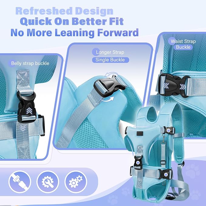 YUDODO Front Pet Carrier Backpack for Small Dog, Legs Out Dog Chest Carrier | Safety Belt, Ergonomic Support, Hands Free, Durable & Comfortable, For Walking Hiking Cycling, Blue, S