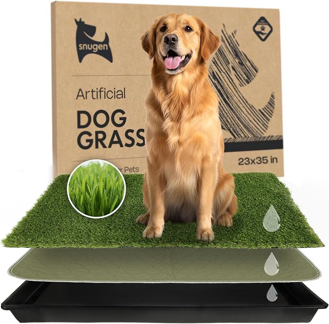 Dog Grass Pad with Tray 23”x35” – Soft-Touch Artificial Grass Pad for Dogs Potty with Pee Pads Washable & Puppy Porch Potty Tray – Dog Litter Box Indoor & Outdoor, Pet Turf for Puppy Toilet Training