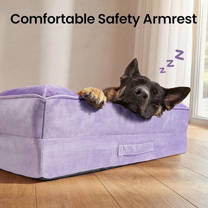 OhGeni Orthopedic Extra Large Dog Bed Couch, Memory Foam, 44-inch (Purple) | Waterproof Pet Bed with Machine-Washable Removable Cover & Soft Comfortable Fabric