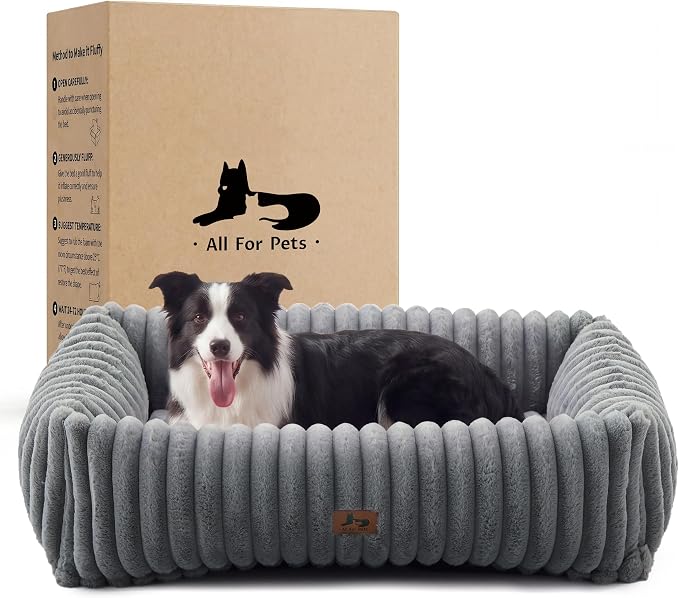 Dog Beds Large Sized Dog,Rectangle Orthopedic Pet Bed for Large Dog, Comfort Fluffy Memory Foam Dog Beds with Anti-Slip Bottom,Grey(35x25x9inchs)