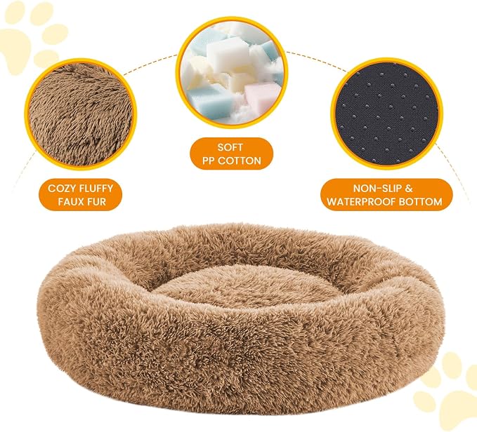 Calming Dog Bed Anti-Anxiety Donut Dog Beds for Small Medium Large Dogs,Washable Plush Fluffy Indoor Cat Kitten Round Cuddler Cushion (Brown, XX-Large)