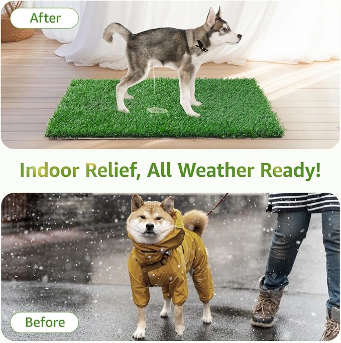 LOOBANI Dog Grass Pee Pads, 18.1x28.1in Artificial Grass Pad for Potty Tray | 2 Pack, Hemmed Edge, Fake Grass for Dogs to Pee On, Washable, Replacement Turf, Outdoor Indoor Pee Grass Patch, Easy to Clean