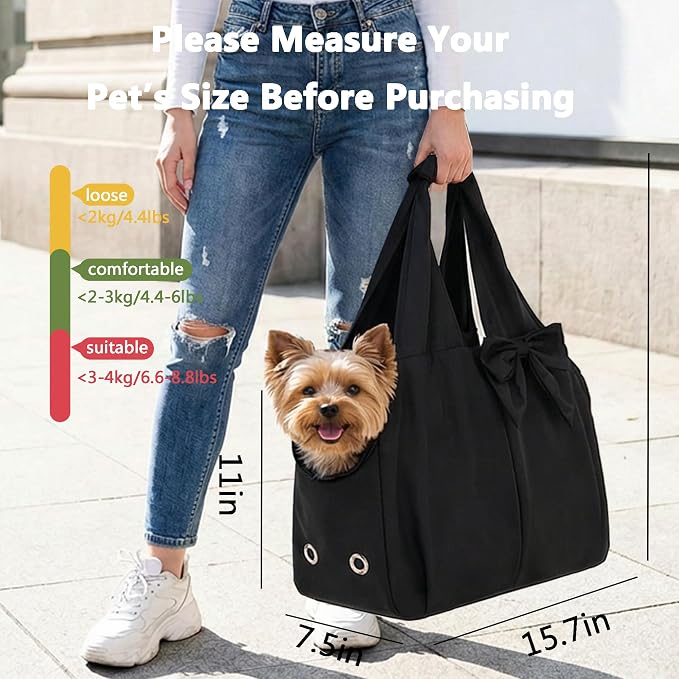 Fashion Dog Purse Carrier for Small Dogs, Soft-Sided Dog Bag Carrier with 4 Large Pockets, No Collapse, Lightweight, Smart Zipper Lock, Puppy Tote Bag for Cats Rabbit Carrier for Travel(Black)