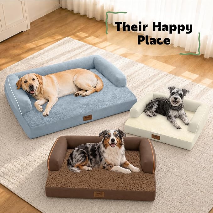 Orthopedic Waterproof Dog Bed Pet Couch with Bolster for Medium Dogs | Pillow Support for Neck Relief, Egg Crate Foam, Waterproof Liner, Anti-Slip Bottom, Machine Washable Cover, 30 x 22 Inch