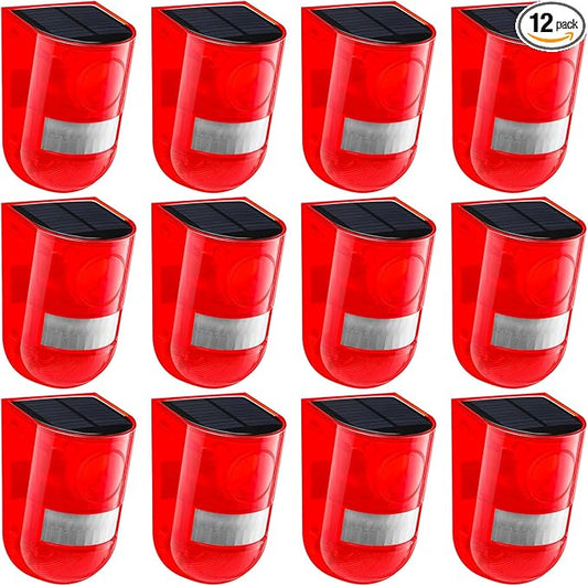 Qualirey 12 Pack Solar Sound and Light Alarm Motion Sensor 129db Outdoor Security Siren Waterproof Motion Activated Detector Alarm 6 LEDs Flash Warning Strobe System for Home, Farm (Red)