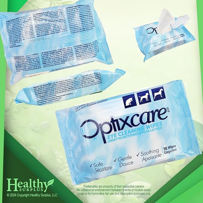 Healthy Surplus Optixcare Eye Cleaning Wipes for Dogs and Cats 50 Count 2 Pack (100 Total Wipes)