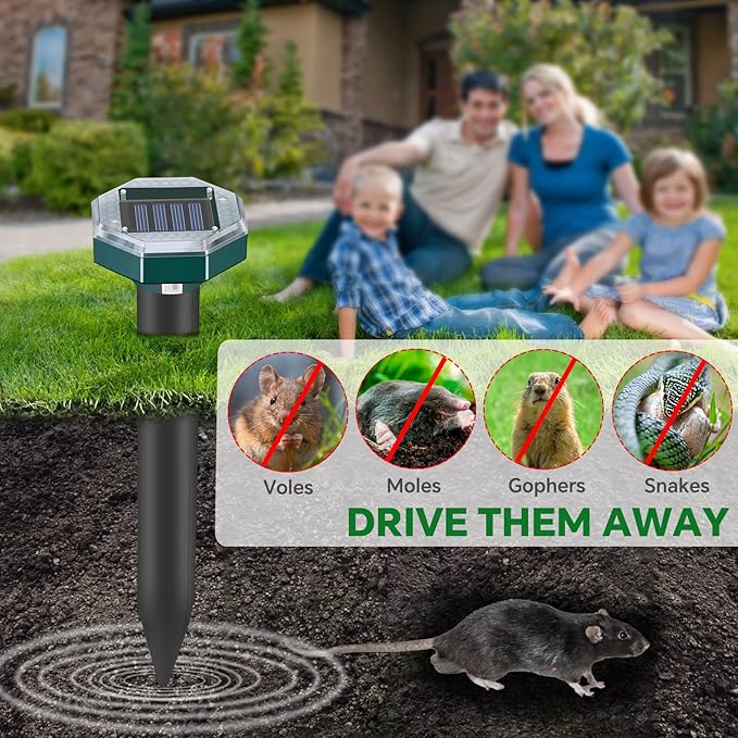 Mole Repellent Solar Powered - Ultrasonic Mole Repeller, Snake Repellent for Yard, Groundhog Skunk Vole Gopher Repellent for Lawn Yard Garden