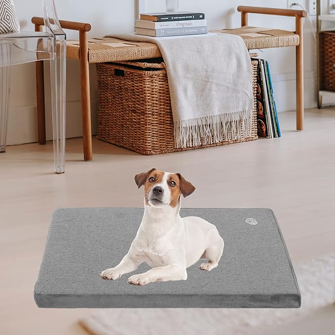 EMPSIGN Dog Bed Mat Crate Pad Mattress, Ultra Soft Pet Kennel, Grey, M | Reversible(Cool & Warm), Waterproof Linings, Removable Machine Washable Cover, for 30" Dog Crate, Firm Support
