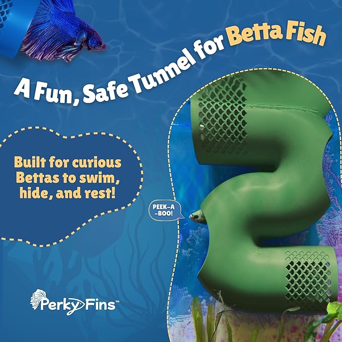 Betta Fish Tunnel Hideout | Aquarium Cave & Tunnel Decor for Betta Fish, Shrimp & Small Fish | Fish Tank Decoration, Betta Tank Accessory & Enrichment Toy (Green)