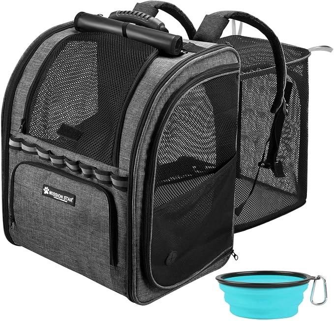 Expandable Cat Carrier Backpacks with Breathable Mesh, Pet Carrier Backpack for Cats Small Dogs Puppies Up to 20 Lbs, Dog Carrier Backpack Great for Travel/Hiking/Camping/Outdoor-Dark Grey