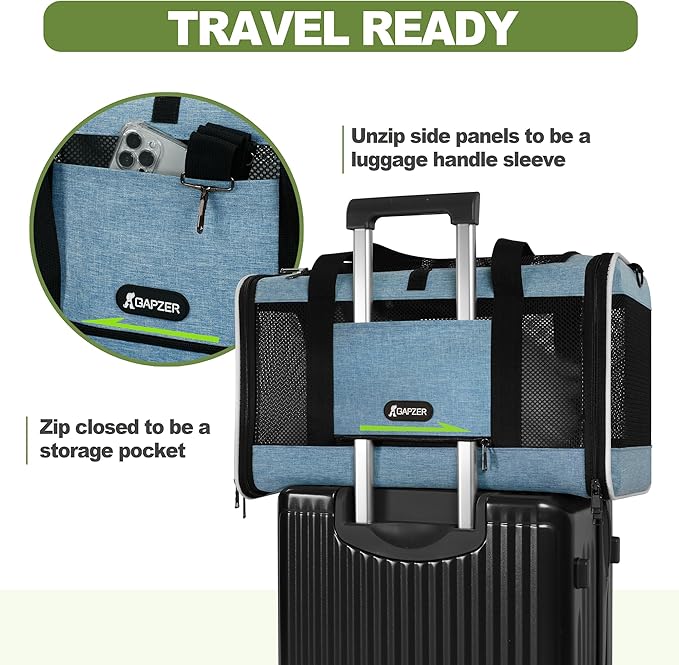 GAPZER Cat Carrier 18 x 11 x 11 Top Loading Soft Pet Travel Bag Over 15lbs | Portable Small Dog Puppy Car Travel Crate 10 lbs, Chihuahua Kennel Carry Case, Kitty Cloth Cage Medium Cat Under 25 lbs Blue