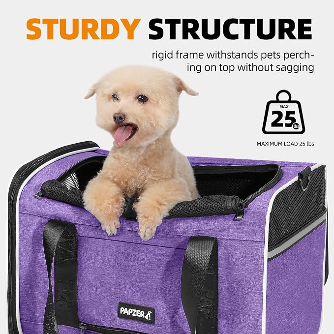 Cat Carrier for Travel, Soft-Sided, Top Loading, Privacy Curtain, to 20 lbs | Medium Pet Carry Bag Anxiety Cat, Vet Visit Car Transport Luggage Sleeve Suitcase Attachable Small Puppy Crate Kennel Purple