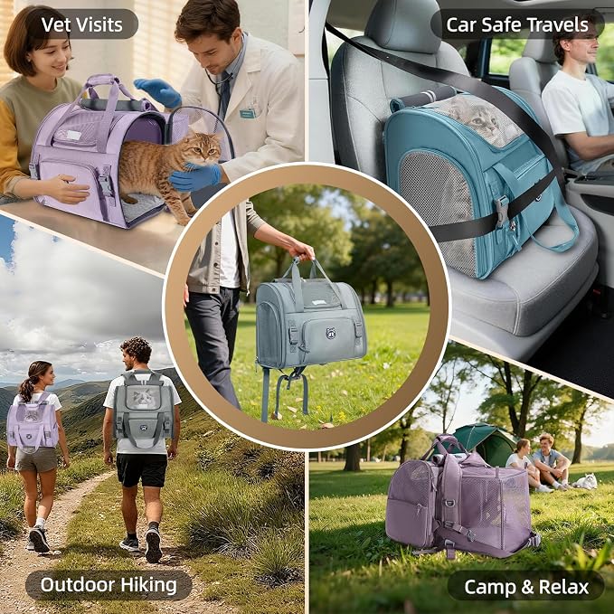 Expandable Cat Carrier Backpack for Large Cats - Airline Approved Pet Carrier Backpack for Small Dogs, Hiking & Travel, Waterproof with Breathable Mesh, 14lbs Capacity (Dark Grey, Standard)