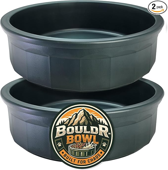 Pet Crock Bowl - 2 Pack – Thick Durable Plastic (Green, 96oz Jumbo) Non-Tip Food & Water Dish for Dogs, Cats - Indoor/Outdoor - Chew Resistant, Easy Clean BouldrBowl from Healthy Surplus®