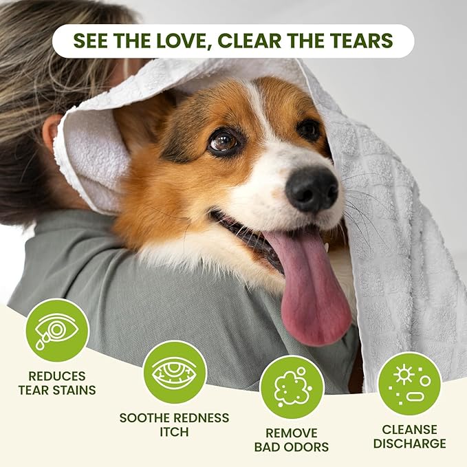 PawSono Eye Wipes for Dogs & Cats, Hypoallergenic Dog Eye Wipes Cleaner, Natural Cleaning Grooming Pet Wipes Gently Remove Tear Stain, Eye Debris, Discharge, Mucus, Non-Irritating, Unscent, 100 pcs