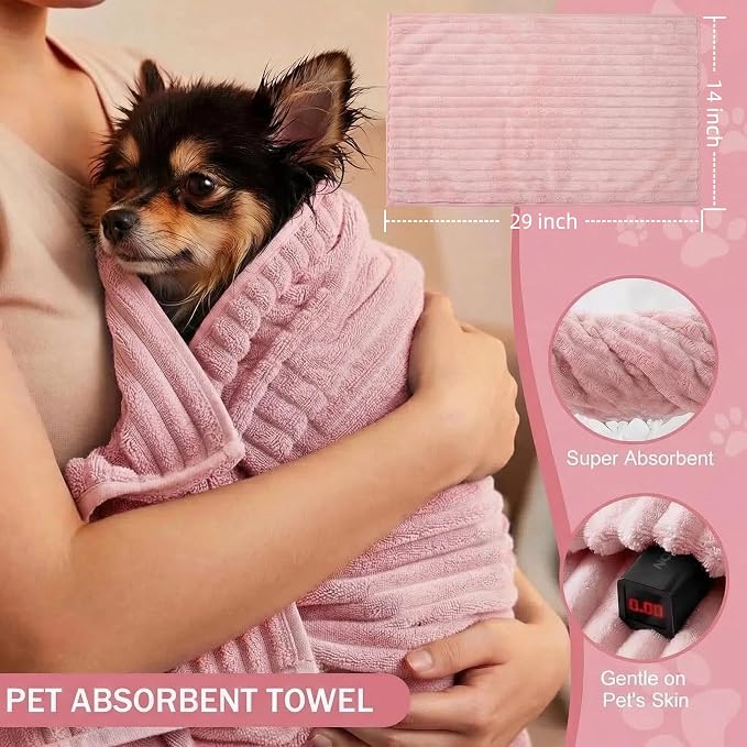 12PCS Dog Bath Kit & Dog Brush Kit for Dogs & Cats - Professional Pet Grooming Tools Set with Shedding Brush, Bath Scrubber, Dematting Comb & Storage Bag - Complete Dog Washing Essentials, Pink